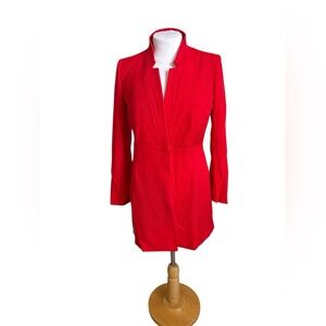 Zara Basic Red Blazer Jacket Longline Tailored Open Front Size L
